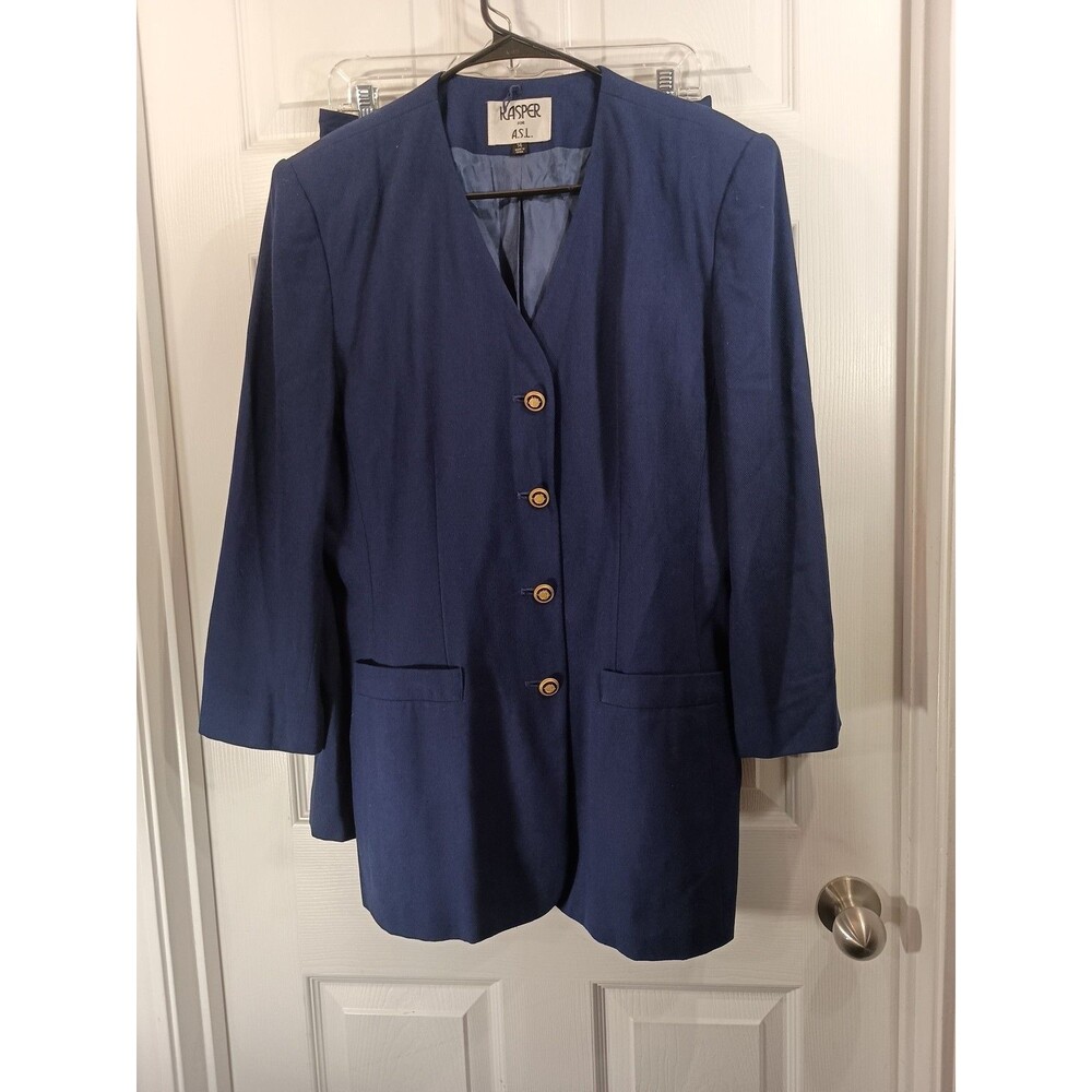 Kasper Skirt Suit Size 14 Blue With Gold Hardware